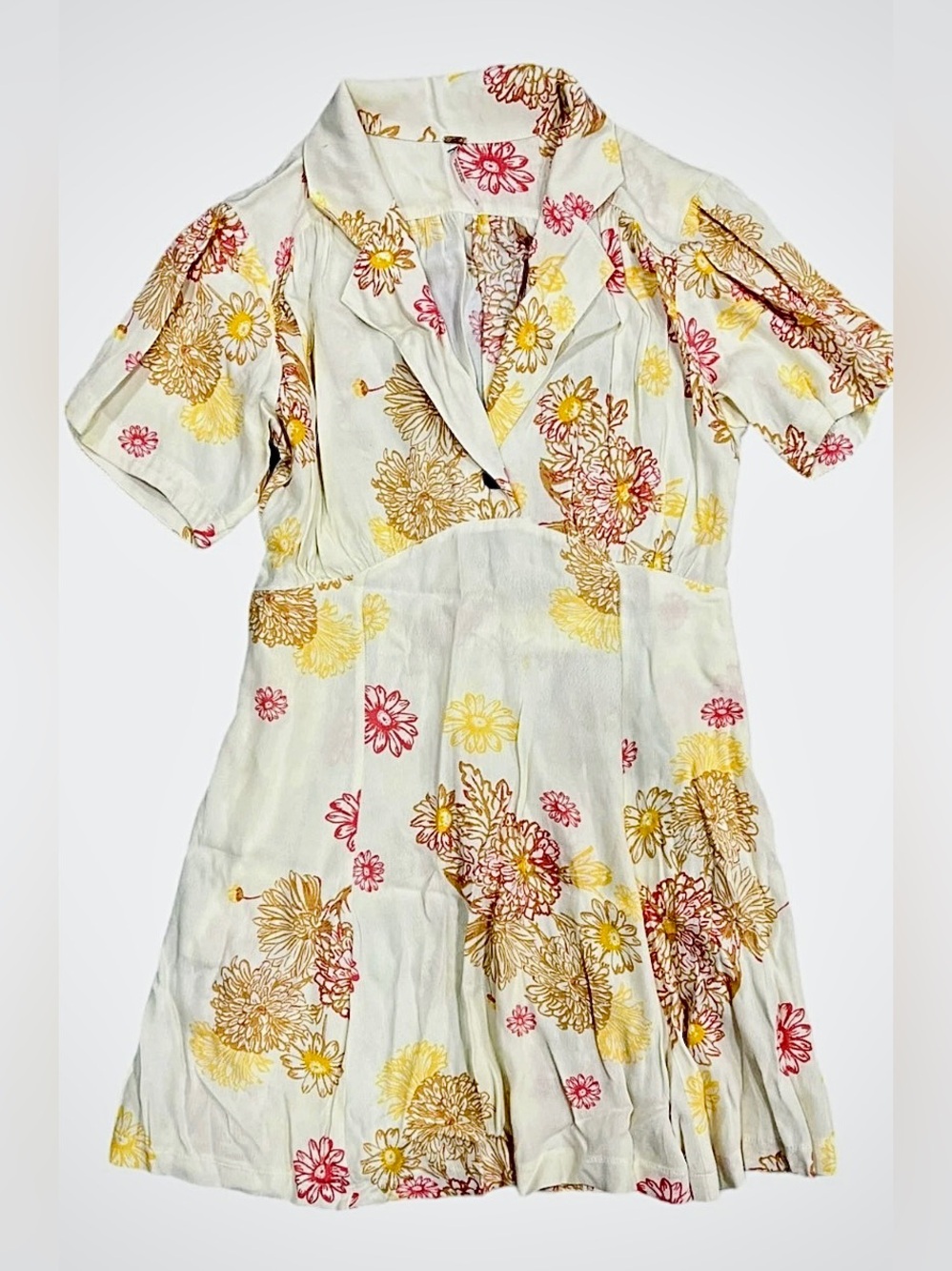 Free People Cream Dress with Pink and Yellow Floral Print EUC
